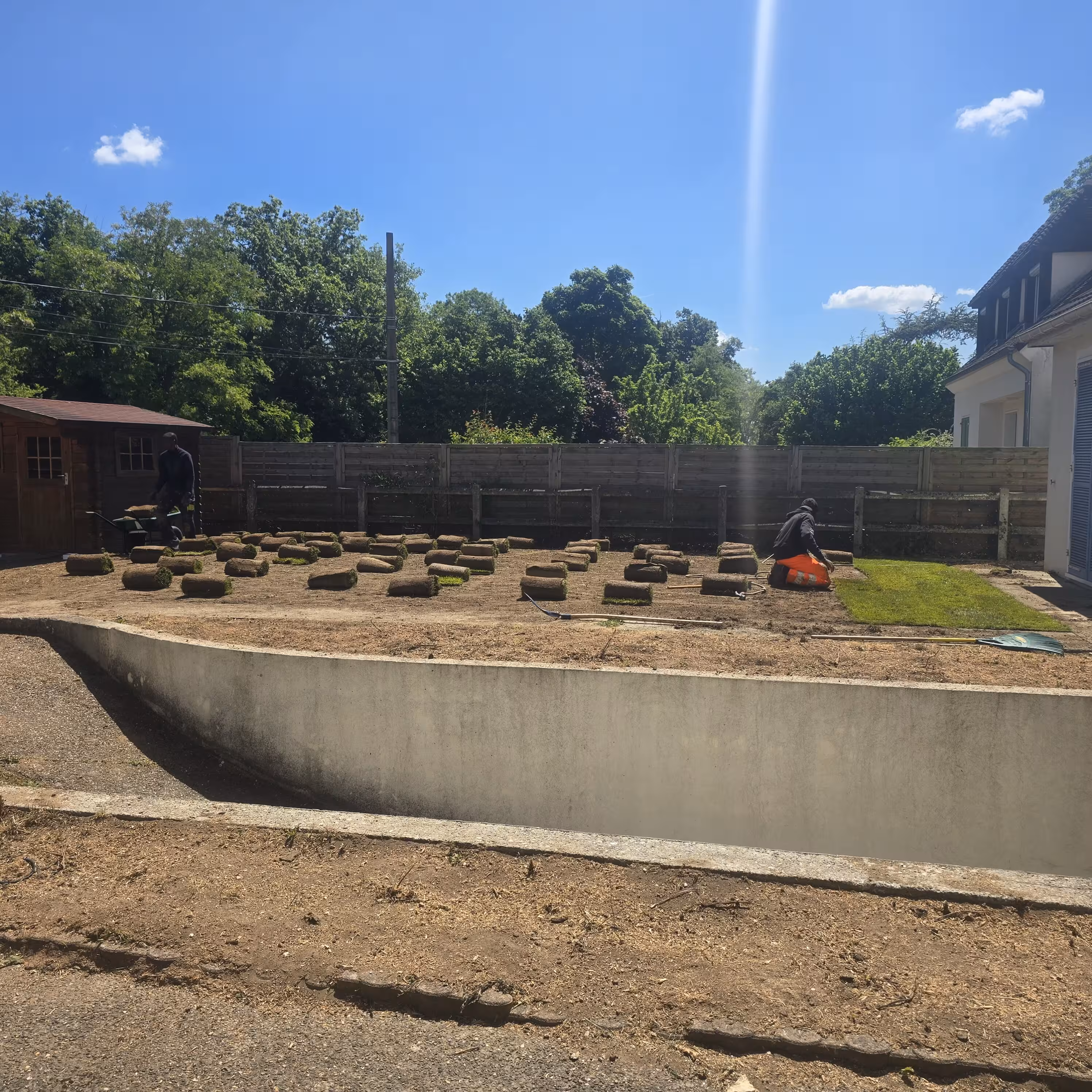 Pose de gazon en rouleau